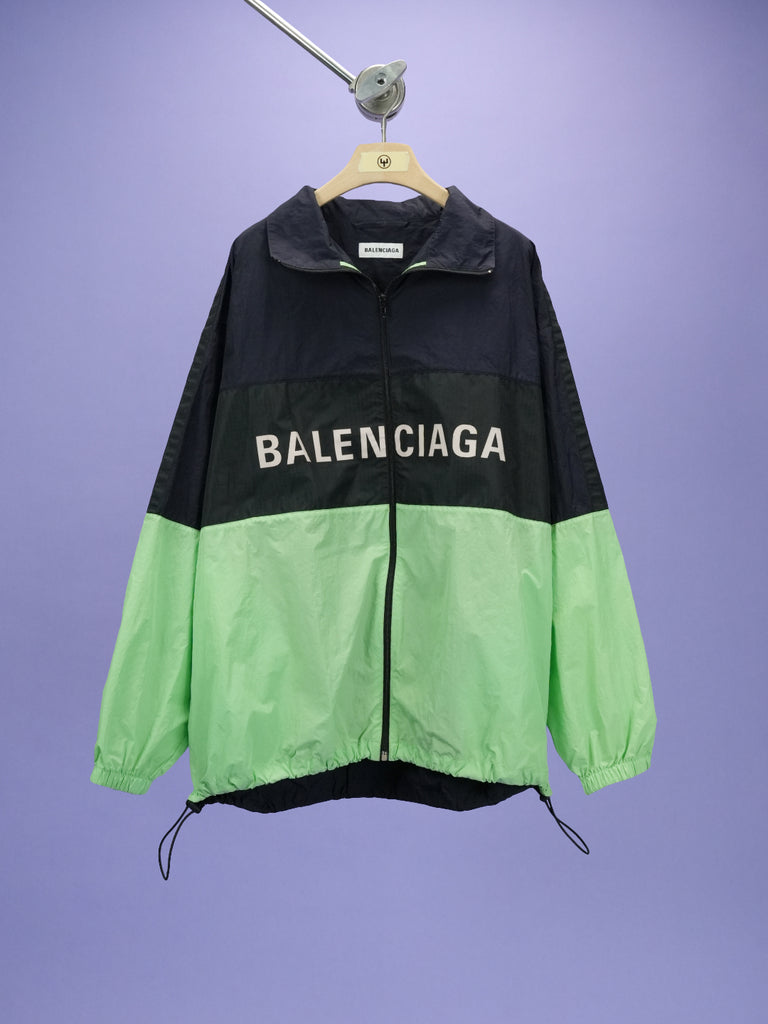 Balenciaga Colorblock Zip Front Logo Windbreaker Jacket Green/Black