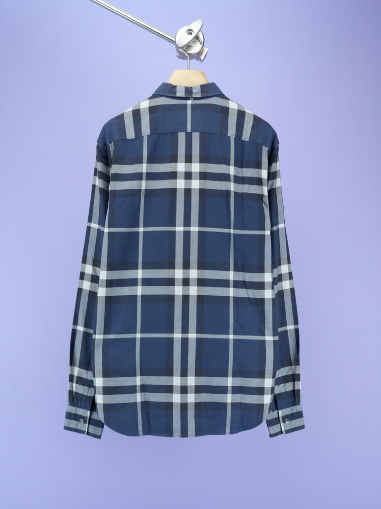 Burberry Check Pattern Cotton Shirt Navy