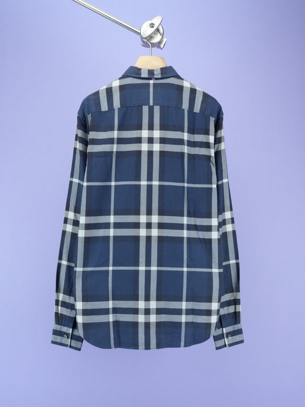 Burberry Check Pattern Cotton Shirt Navy