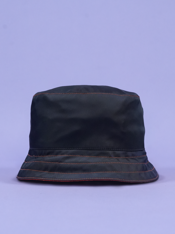 Prada Logo Appliqued Nylon Bucket Hat Navy