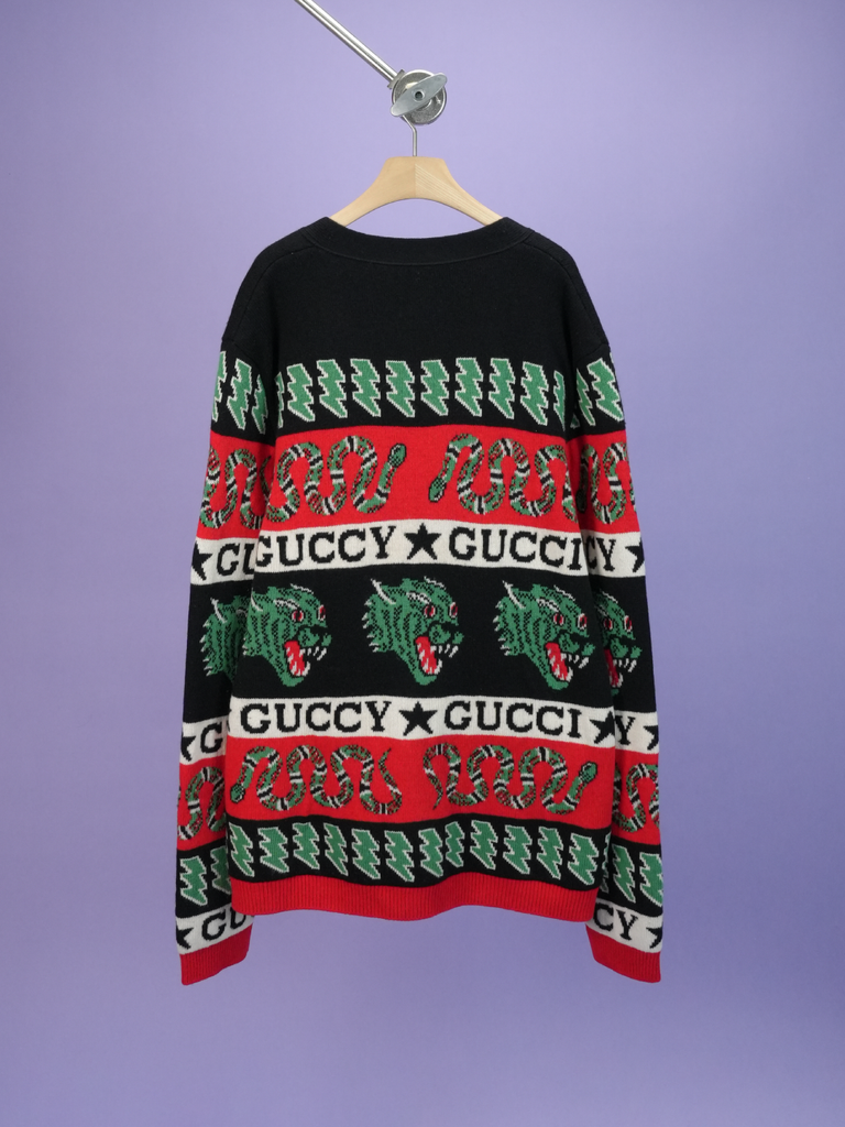 Gucci Logo Wool Symbols Jacquard Cardigan Multi