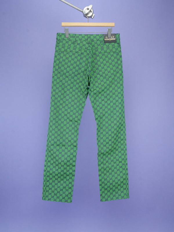 Gucci GG Jacquard Organic Cotton Blend Trousers Green