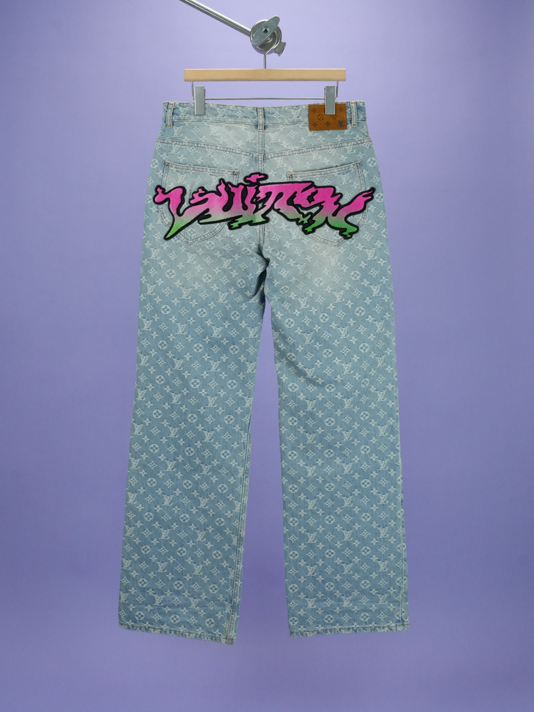 Louis Vuitton Monogram Graffiti Denim Jeans Blue