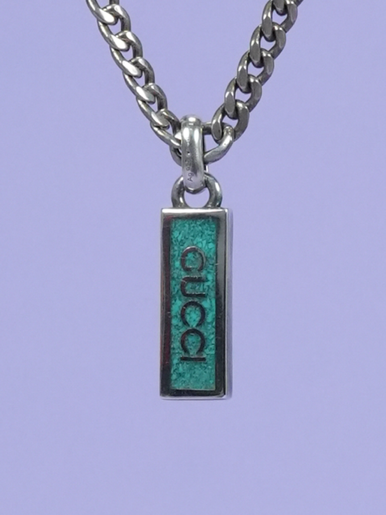 Gucci Logo Pendant Enamel Necklace Silver