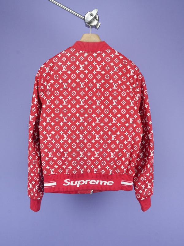 Louis Vuitton	/ Supreme Leather Baseball Jacket Red