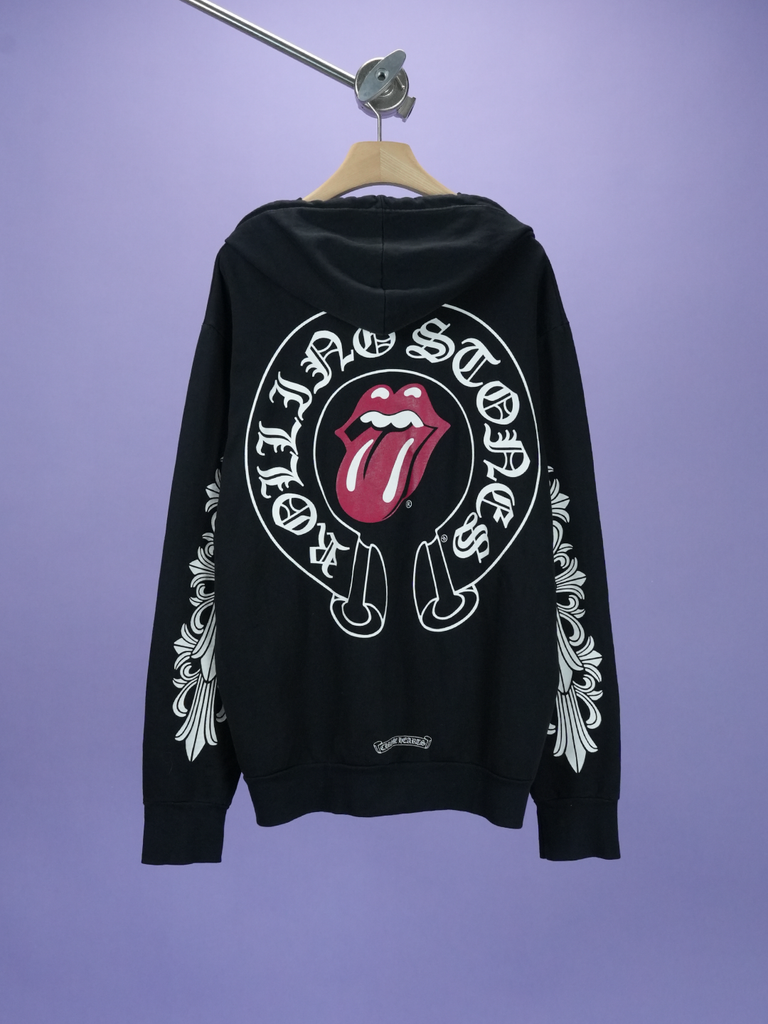 Chrome Hearts Rolling Stones Horseshoe Logo Zip Up Hoodie Black