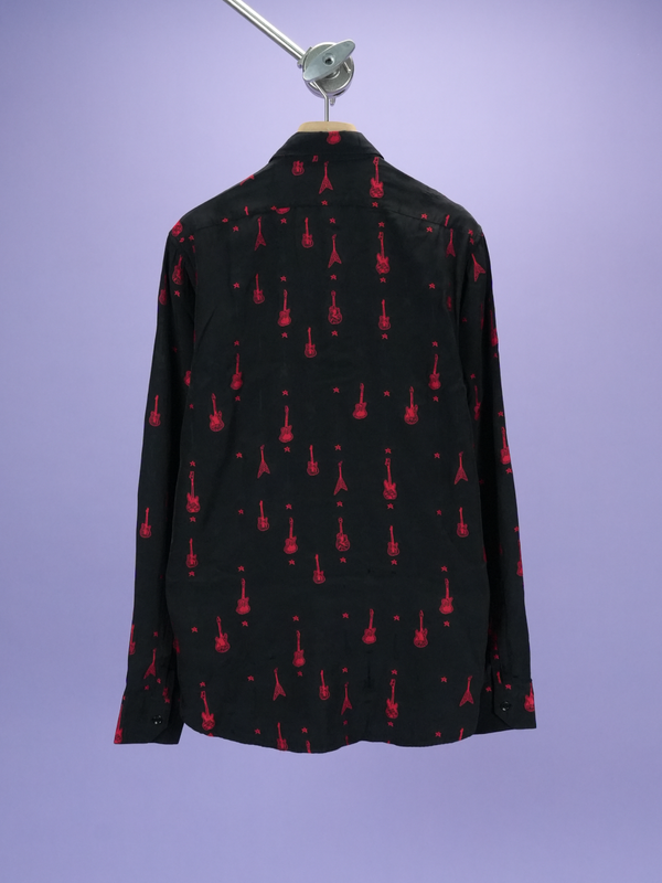 Saint Laurent	Guitar Printed Rayon Long Sleeve Shirt Black/Red