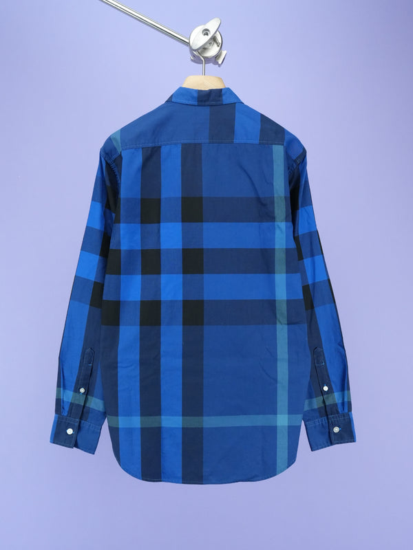 Burberry Check Pattern Cotton Shirt Bright Navy