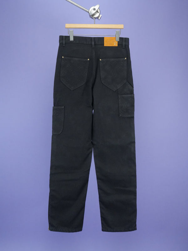 Louis Vuitton Monogram Detail Carpenter Denim Pants Black