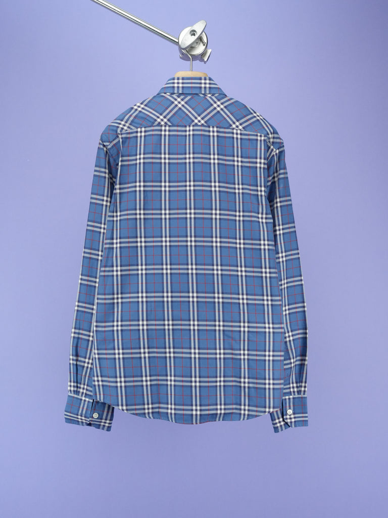 Burberry Check Pattern Cotton Shirt Blue