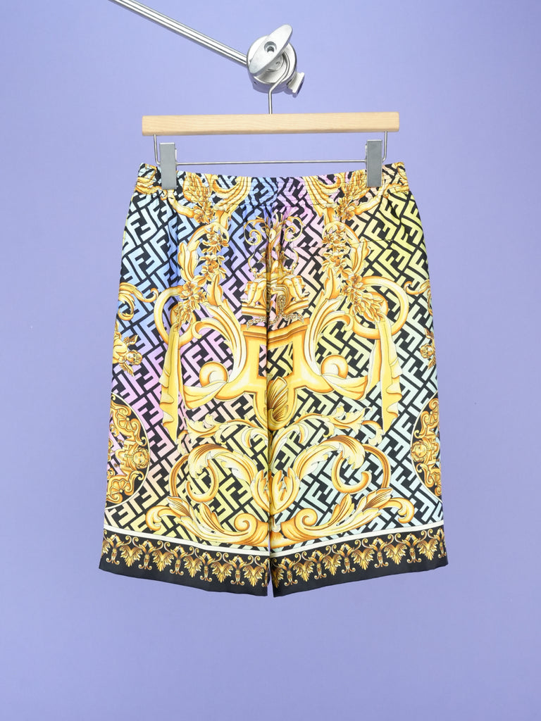 Fendi / Versace Fendace Baroque Silk Shorts Gold/Multi