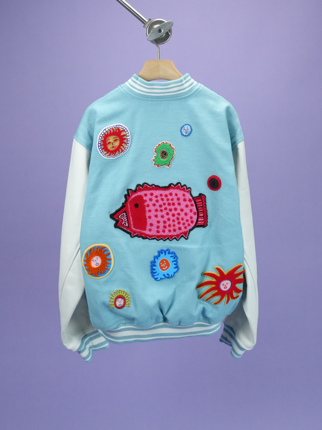 Louis Vuitton / Yayoi Kusama Faces Embroidered Varsity Jacket Blue