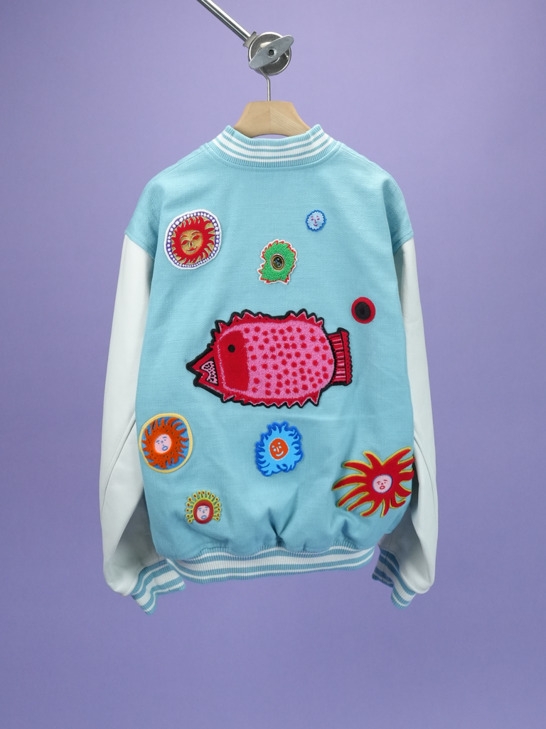 Louis Vuitton / Yayoi Kusama Faces Embroidered Varsity Jacket Blue