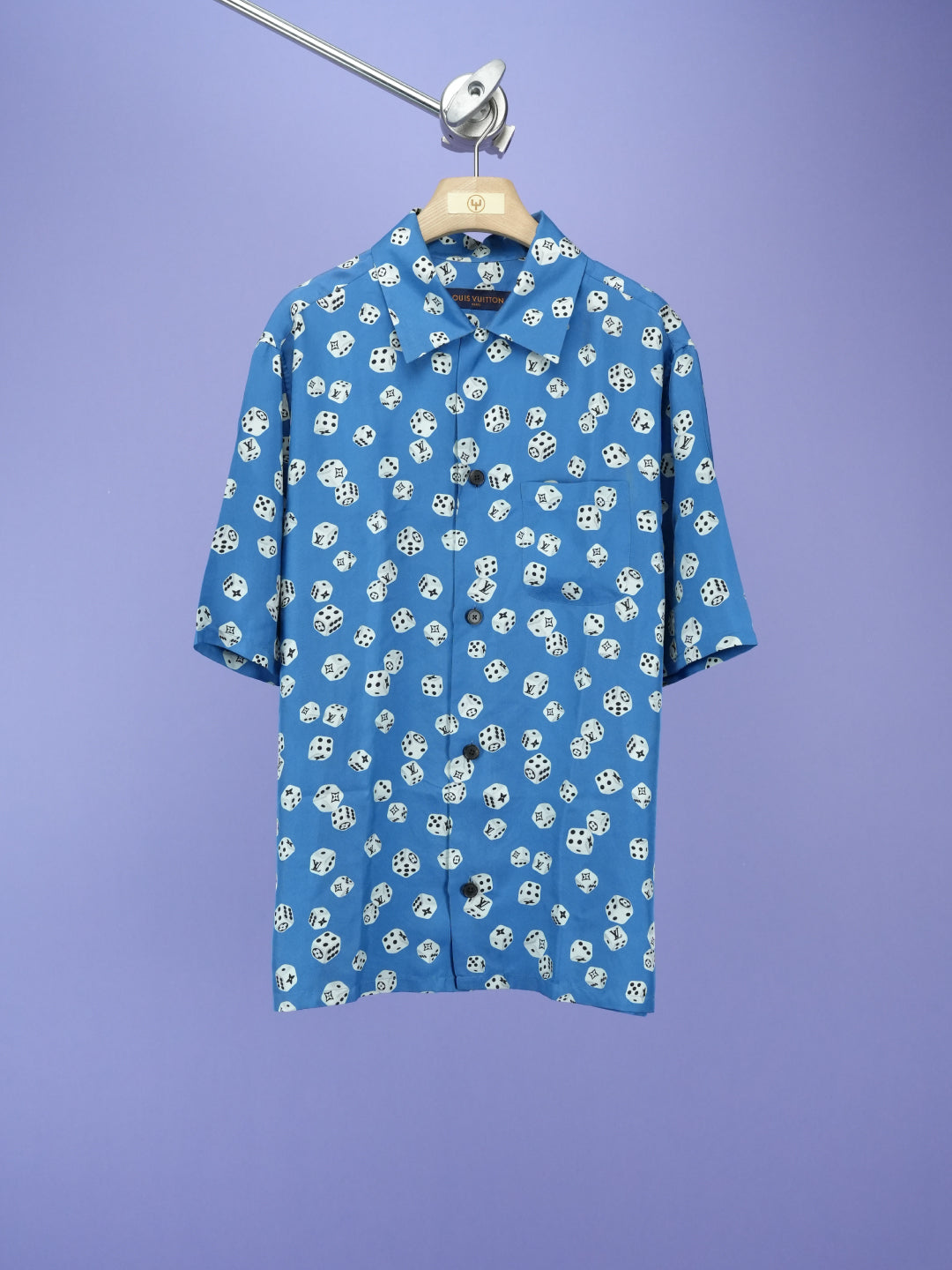 Louis Vuitton Dice Monogram Printed Short Sleeved Silk Shirt Blue