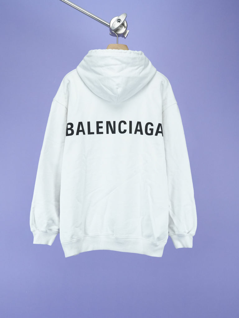 Balenciaga Logo Organic Fleece Hoodie White