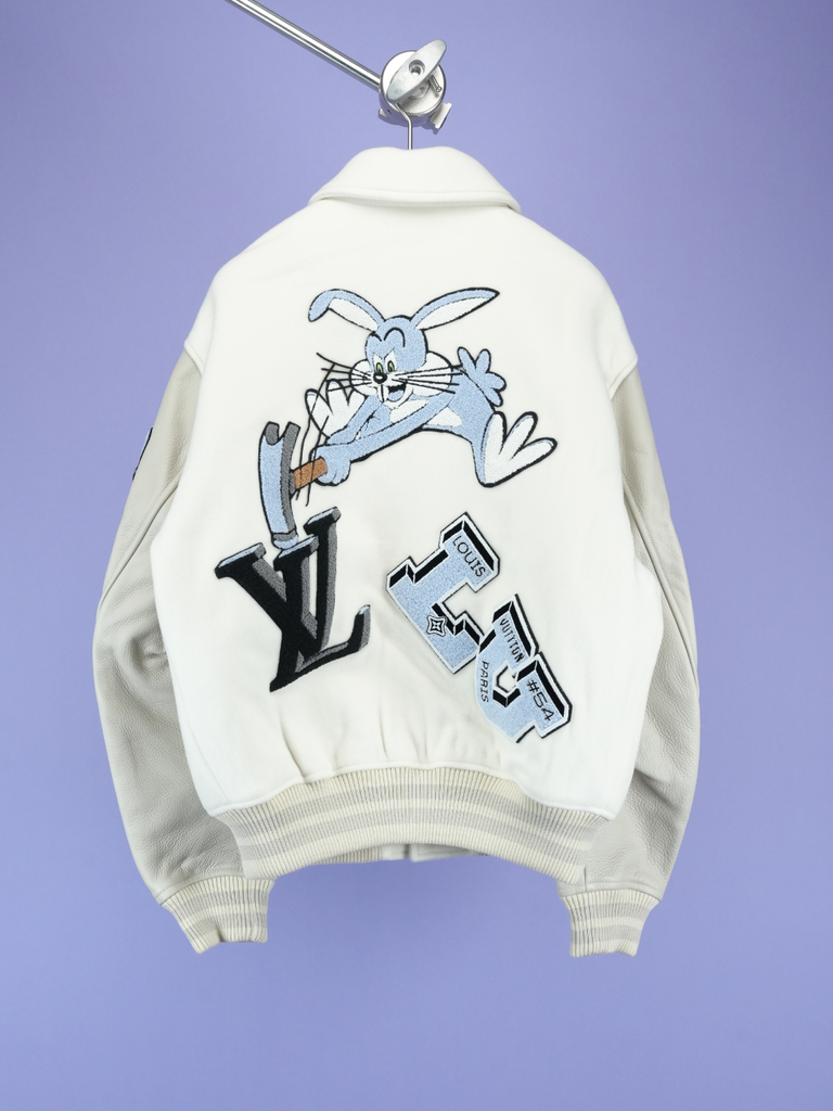 Louis Vuitton Multi Patches Mixed Leather Varsity Blouson Milky White