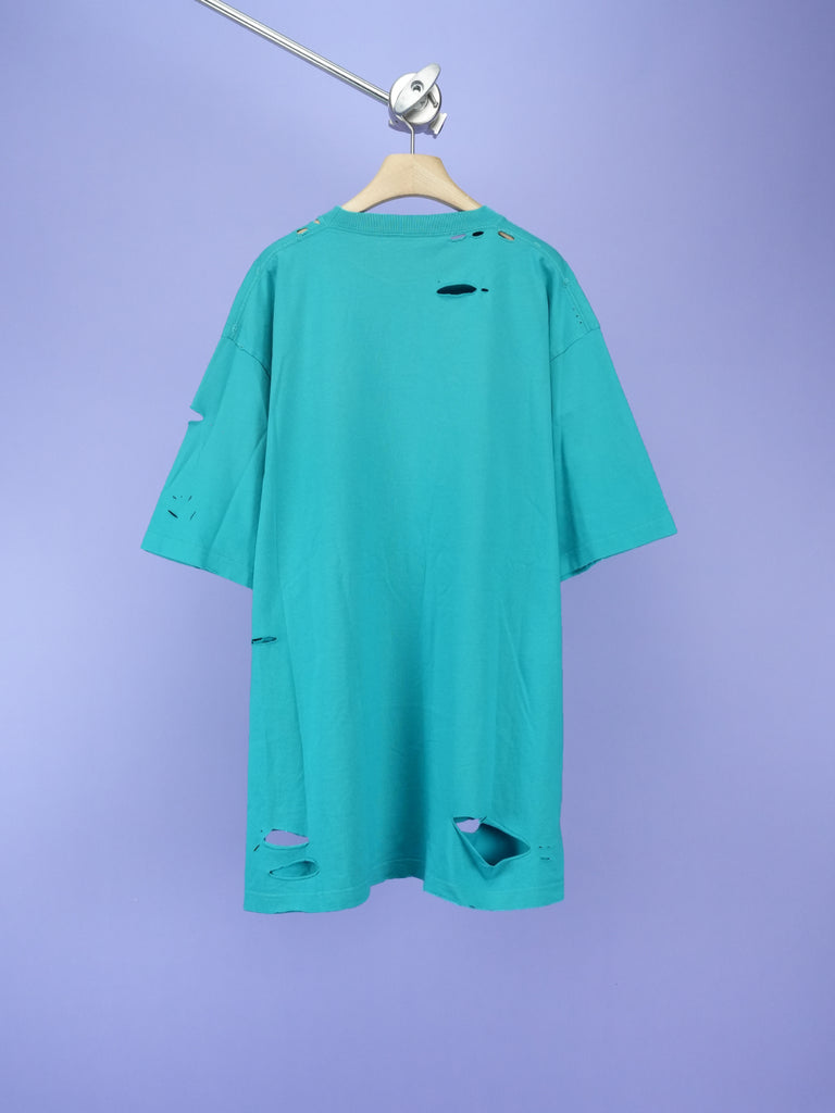 Balenciaga Caps Destroyed Flatground T-Shirt Blue