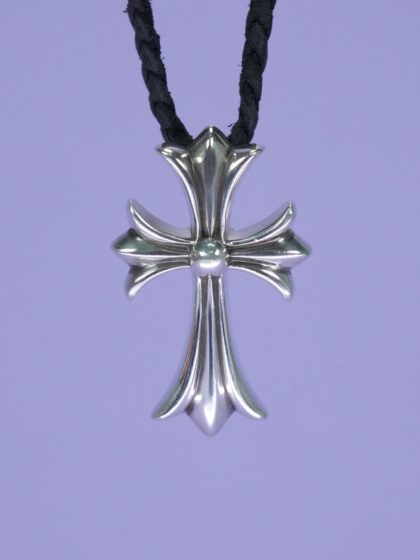 Chrome Hearts Cross Crimp Leather Necklace Silver