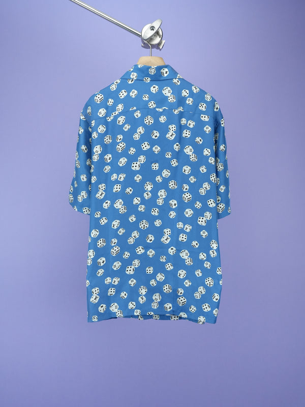 Louis Vuitton Dice Monogram Printed Short Sleeved Silk Shirt Blue