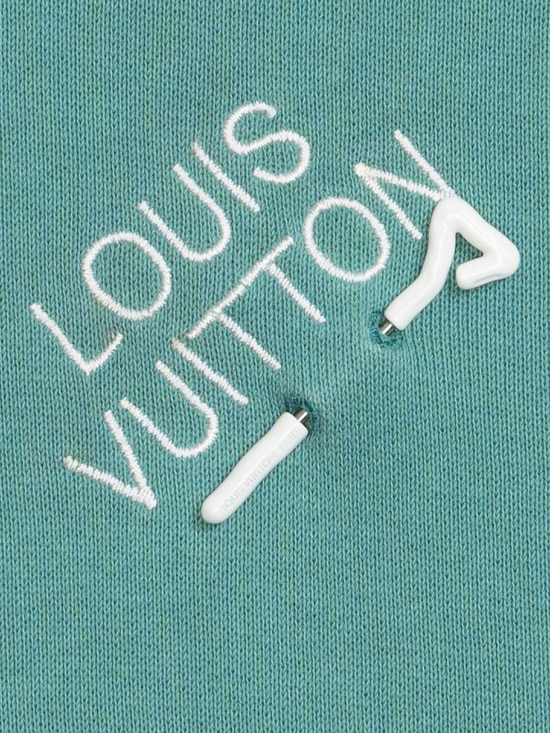 Louis Vuitton	Embroidered Signature Hoodie Ocean