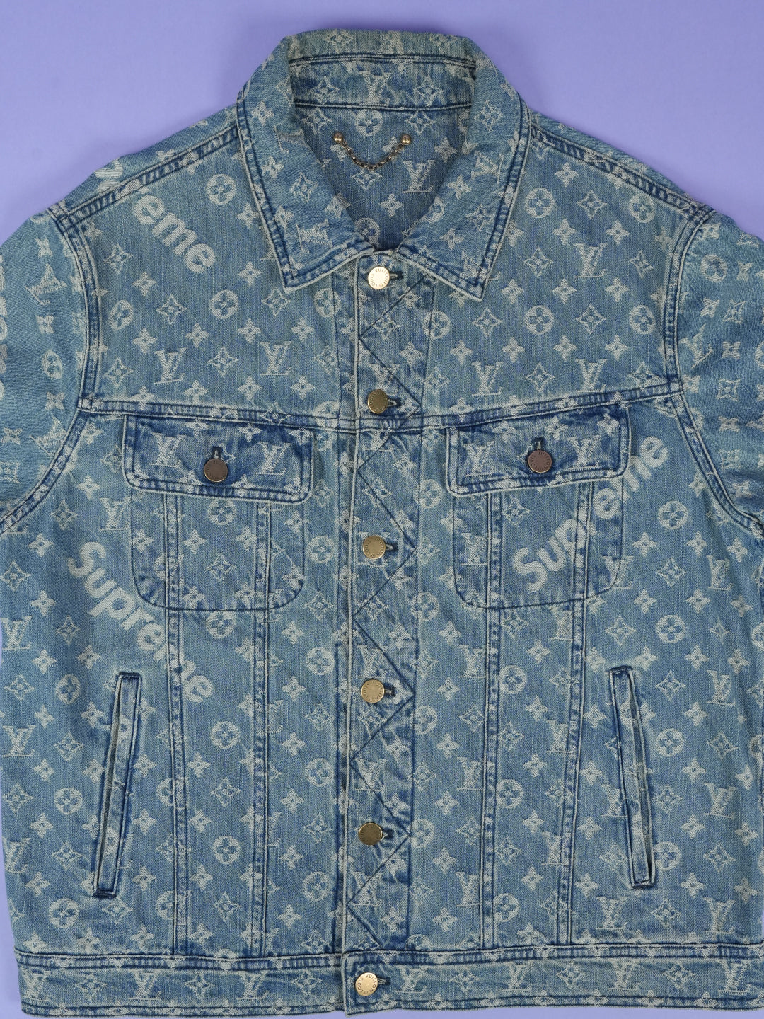 Louis Vuitton / Supreme Jacquard Denim Trucker Jacket Blue