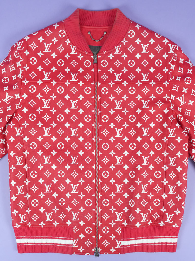 Louis Vuitton	/ Supreme Leather Baseball Jacket Red