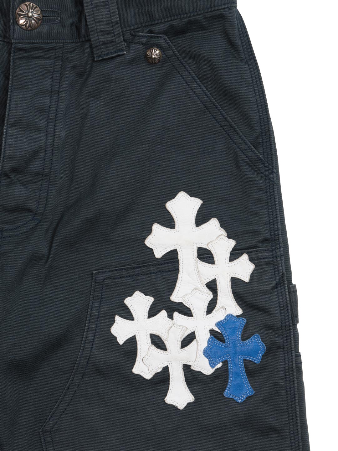 Chrome Hearts Double Knee Blue White Cross Patch Carpenter Pants Black