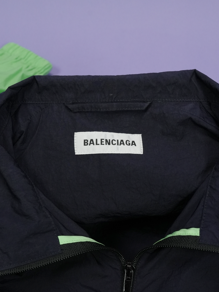 Balenciaga Colorblock Zip Front Logo Windbreaker Jacket Green/Black