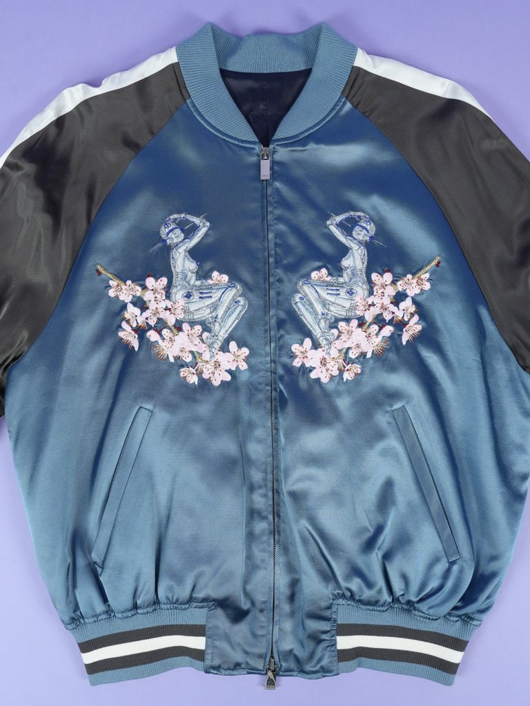 Dior / Sorayama Embroidered Souvenir Bomber Jacket Blue