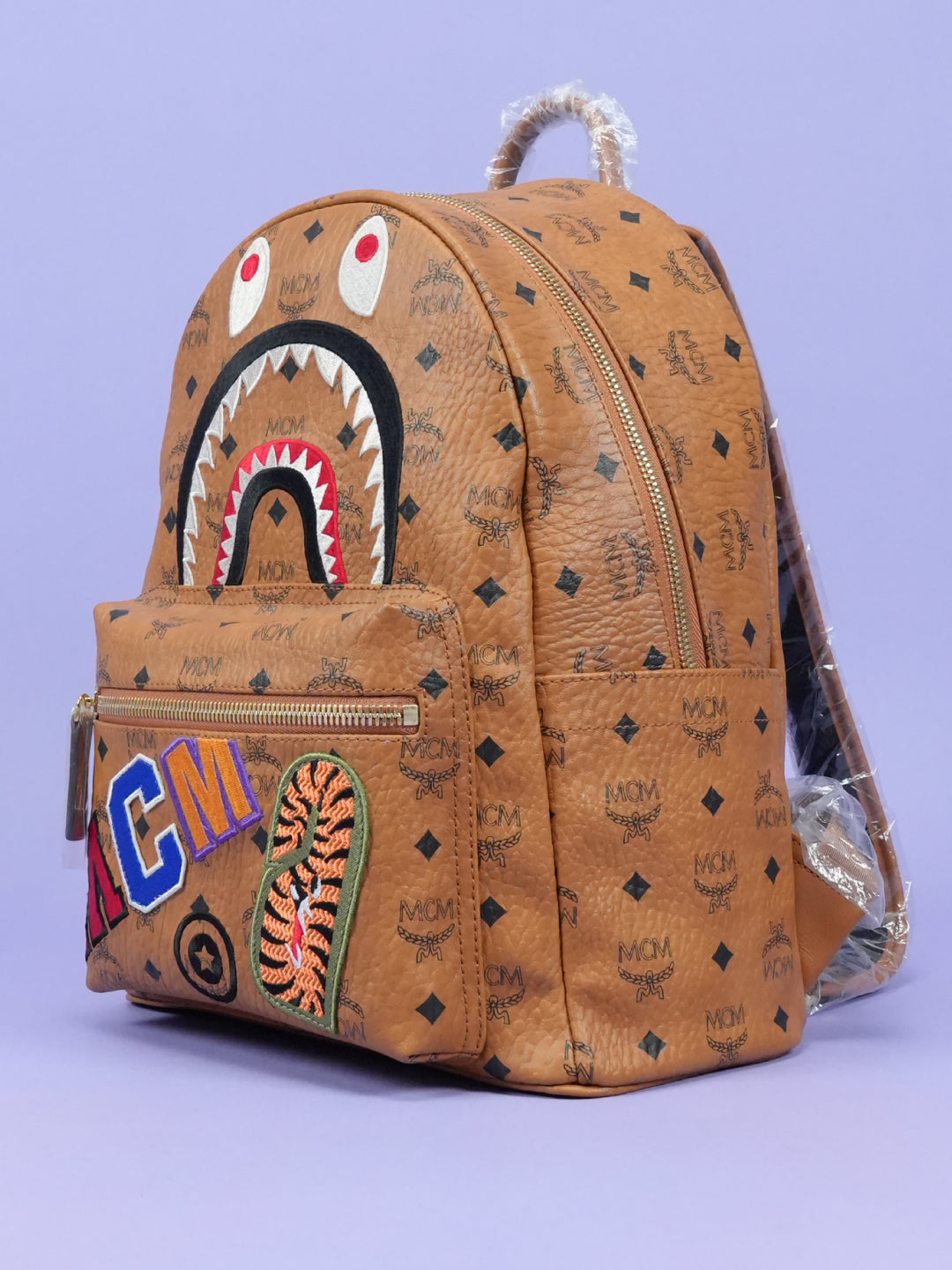 Bape / MCM Shark Stark Backpack Visetos Cognac