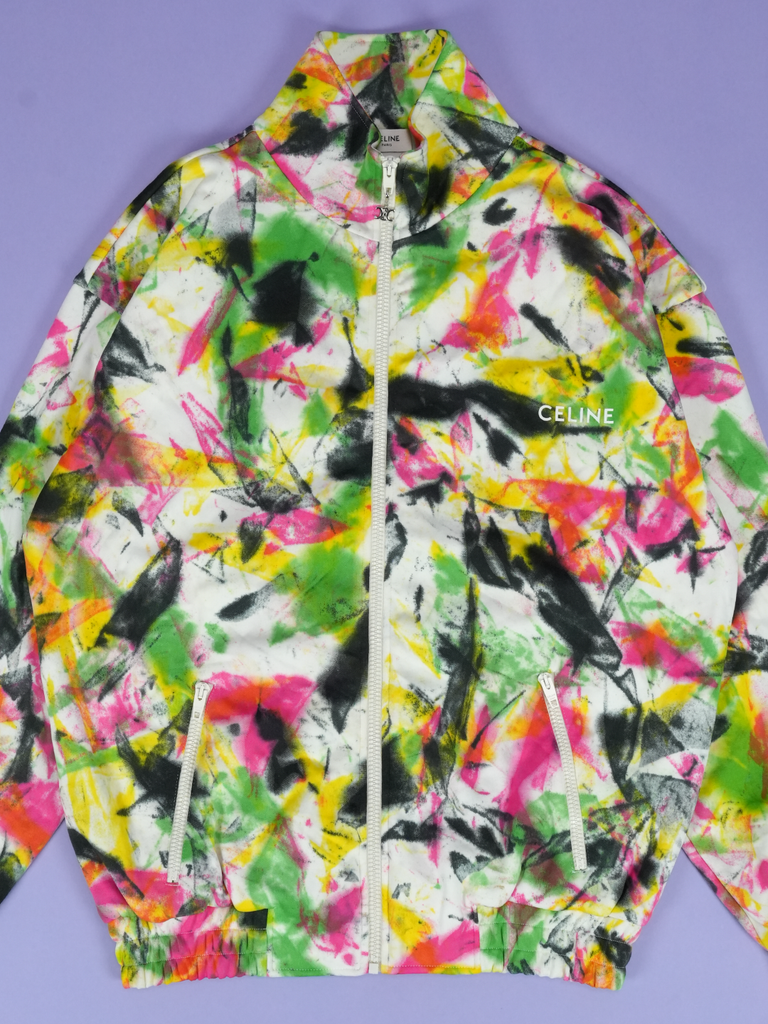 Celine Logo Print Tie Dyed Cotton Jersey Track Jacket