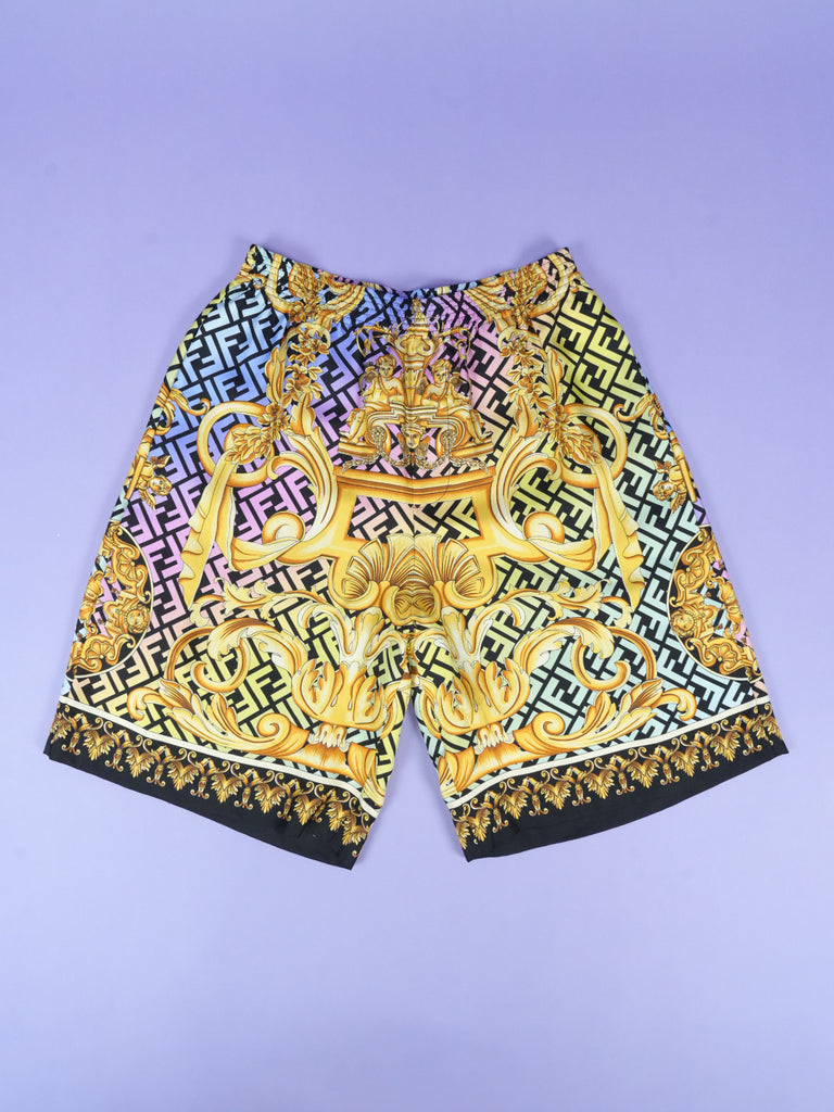 Fendi / Versace Fendace Baroque Silk Shorts Gold/Multi