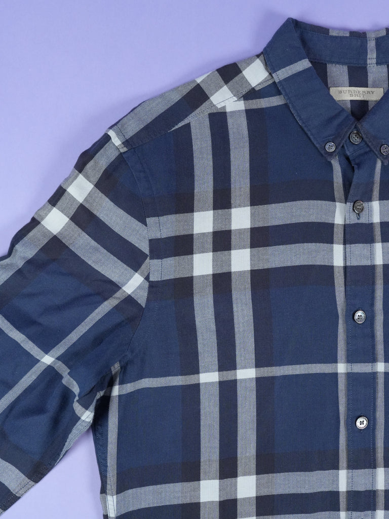 Burberry Check Pattern Cotton Shirt Navy