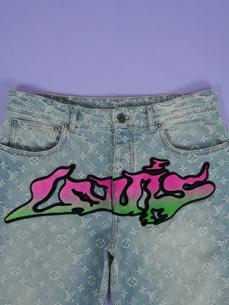 Louis Vuitton Monogram Graffiti Denim Jeans Blue