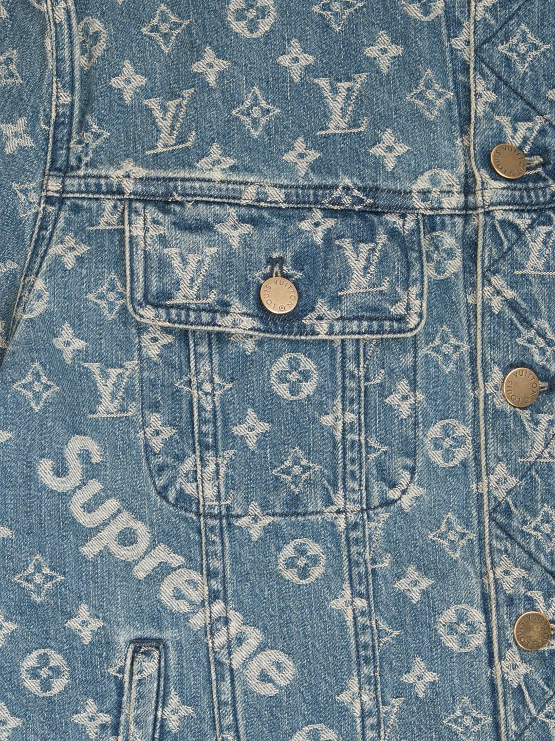 Louis Vuitton / Supreme Jacquard Denim Trucker Jacket Blue