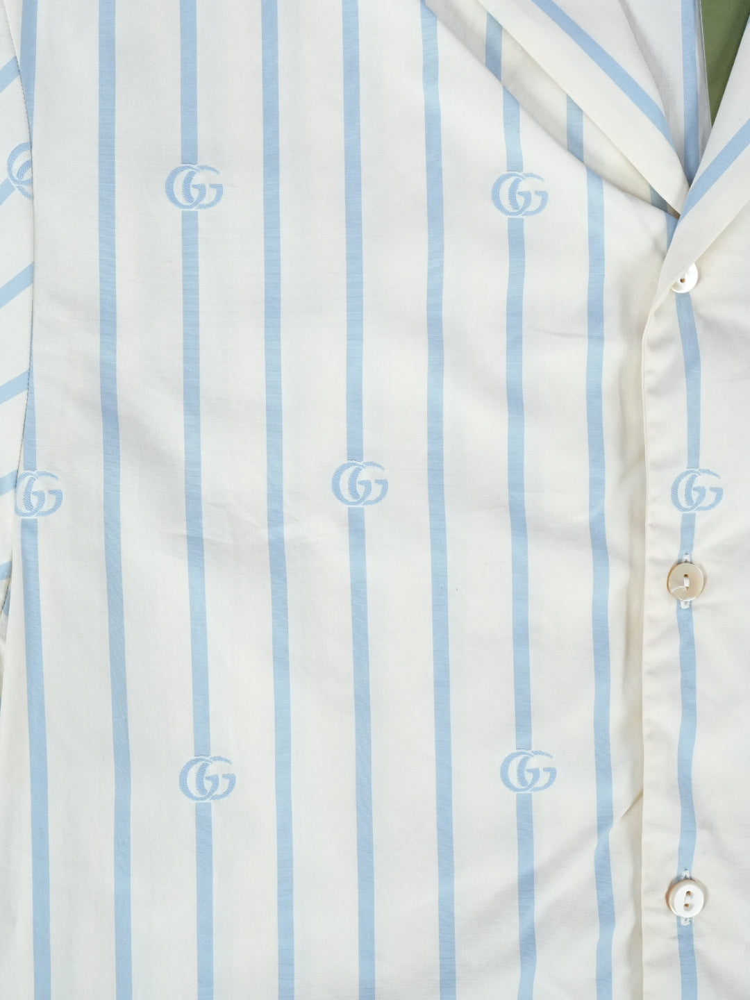 Gucci Double G Striped Cotton Bowling Shirt White