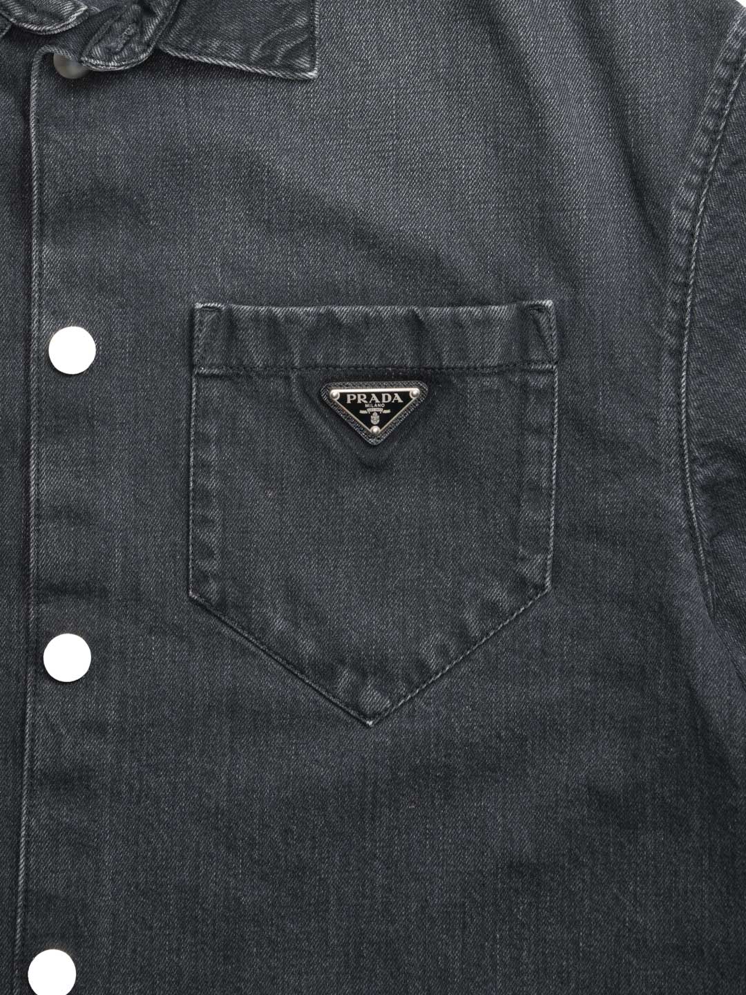 Prada Triangle Logo Denim Shirt Black