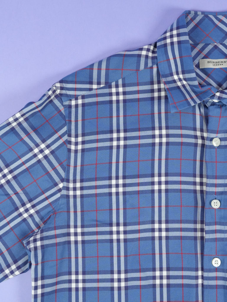 Burberry Check Pattern Cotton Shirt Blue