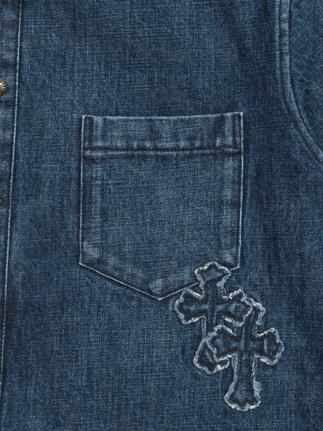 Chrome Hearts Denim Cross Patch Denim Shirt Blue