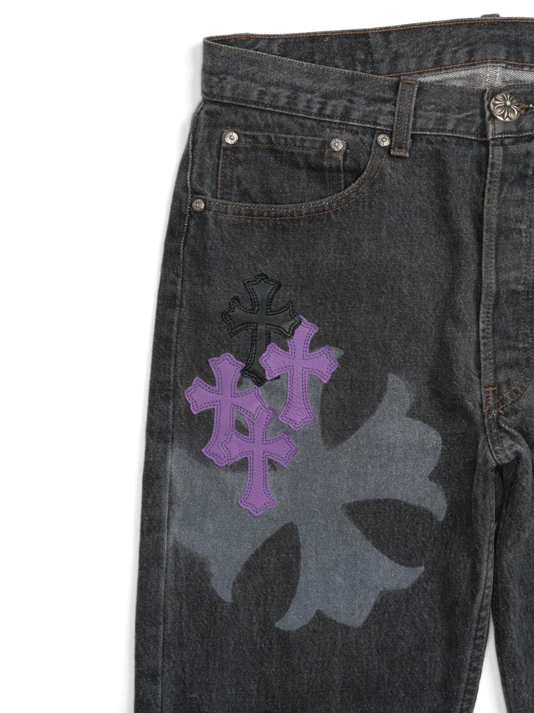 Chrome Hearts Vintage Levi's 501 Stencil Cross Patch Denim Pants Black