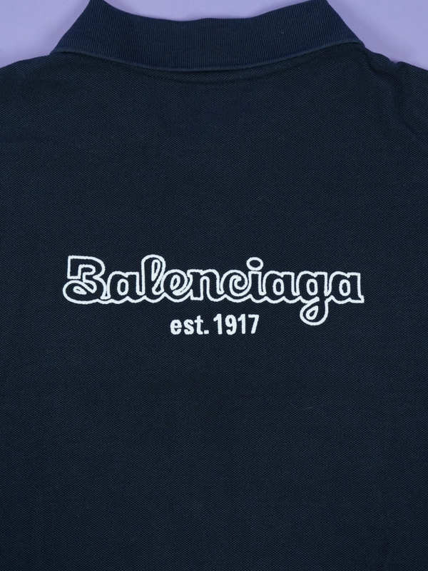 Balenciaga Est. 1917 Logo Print Polo Shirt Navy