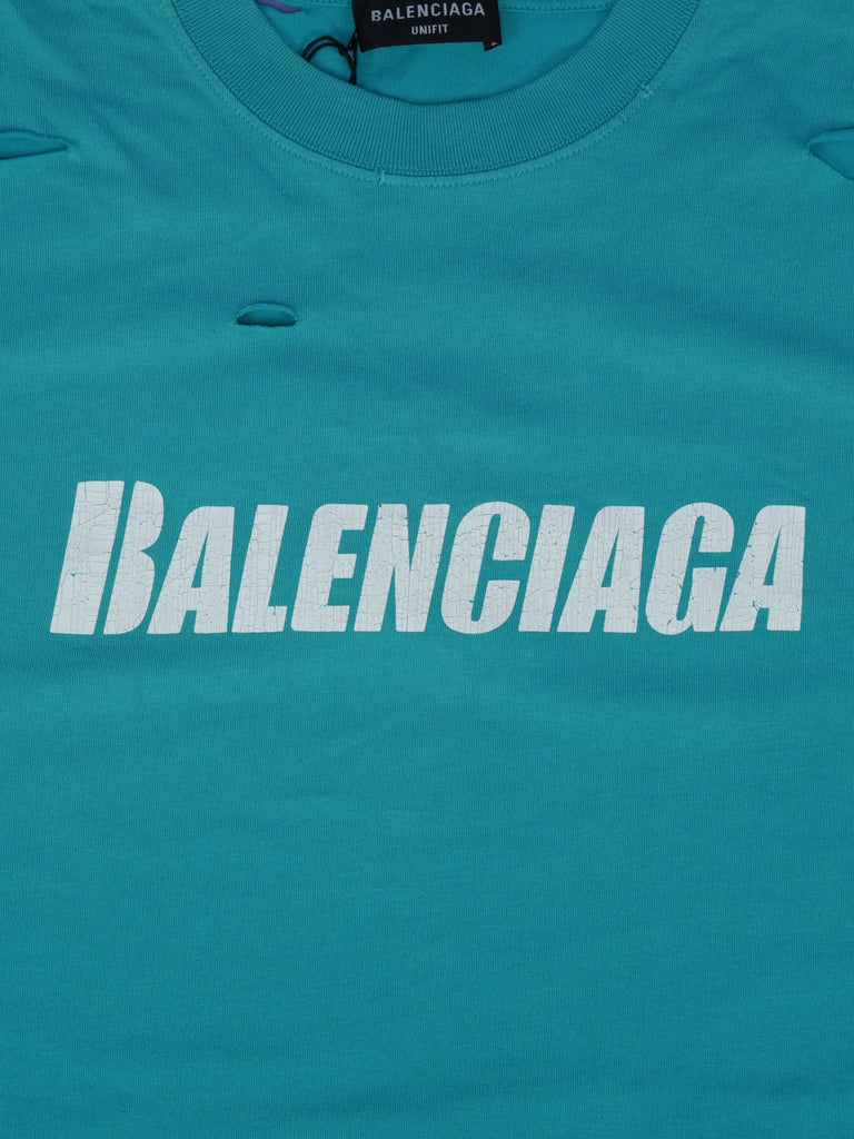 Balenciaga Caps Destroyed Flatground T-Shirt Blue