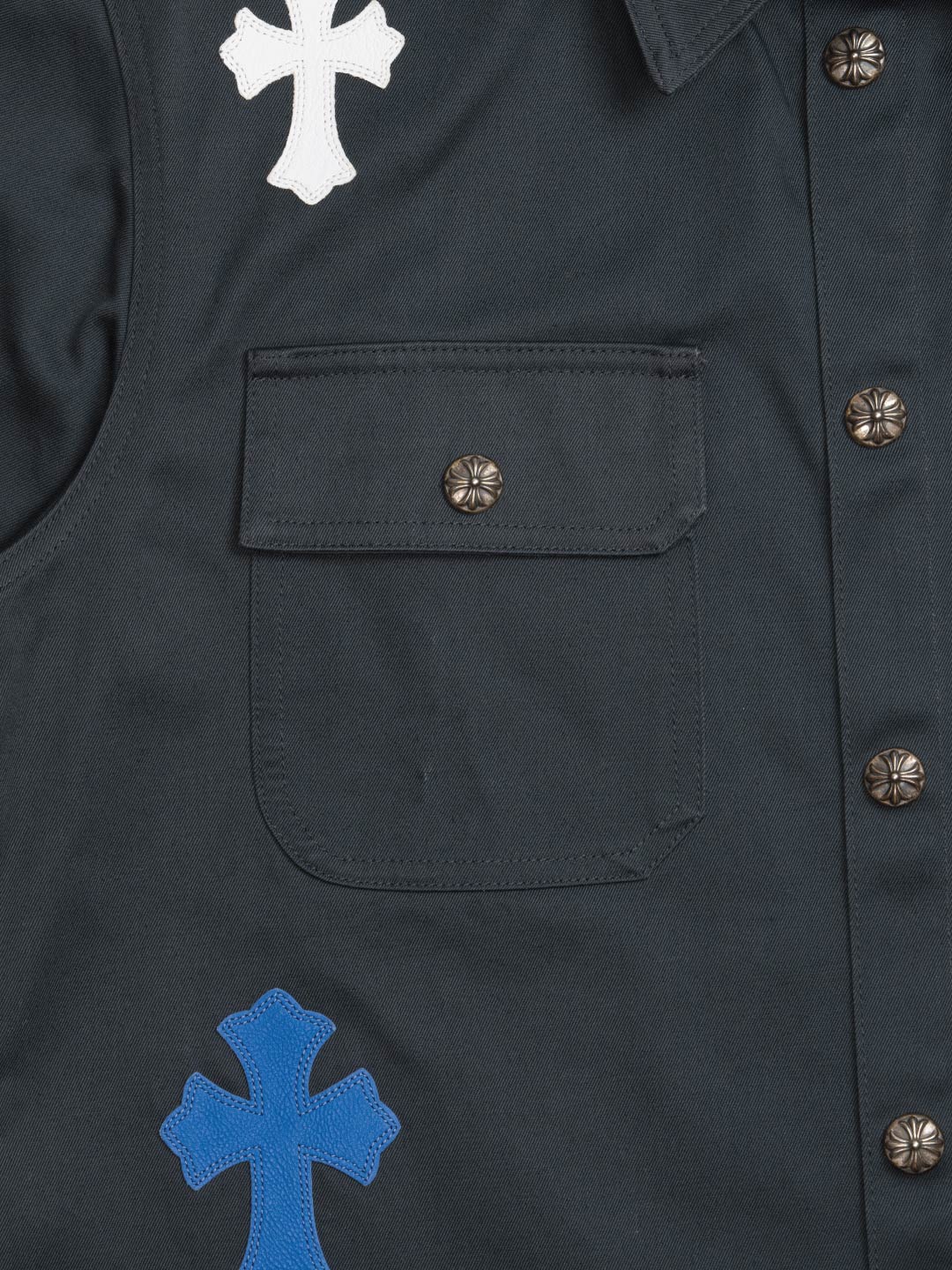 Chrome Hearts Work Dog Blue White Cross Patch Shirt	Black