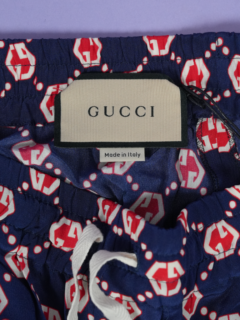 Gucci GG Hexagon Silk Crepe Shorts Blue