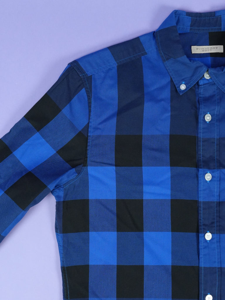 Burberry Check Pattern Cotton Shirt Bright Navy