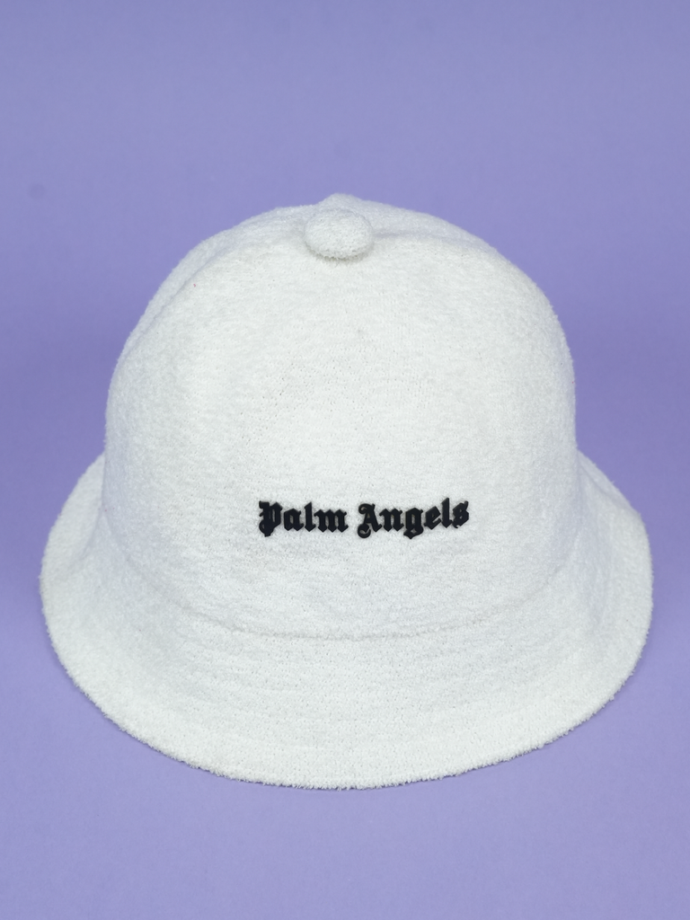 Palm Angels Logo Embroidered Bouclé Bucket Hat White