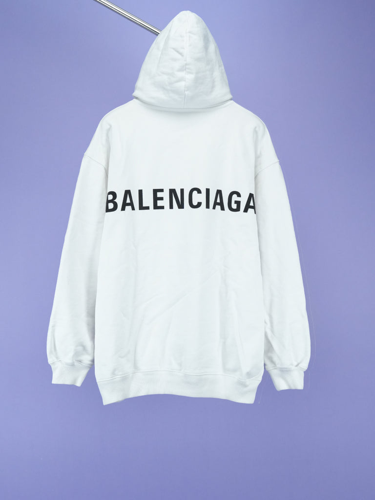 Balenciaga Logo Organic Fleece Hoodie White