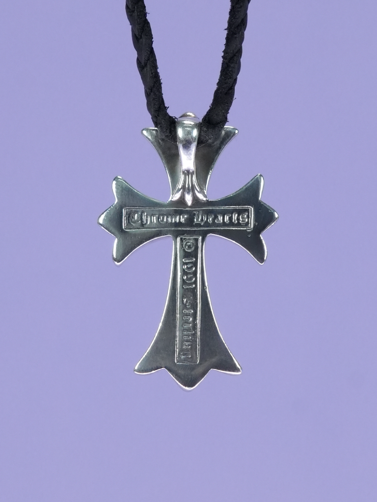 Chrome Hearts Cross Crimp Leather Necklace Silver