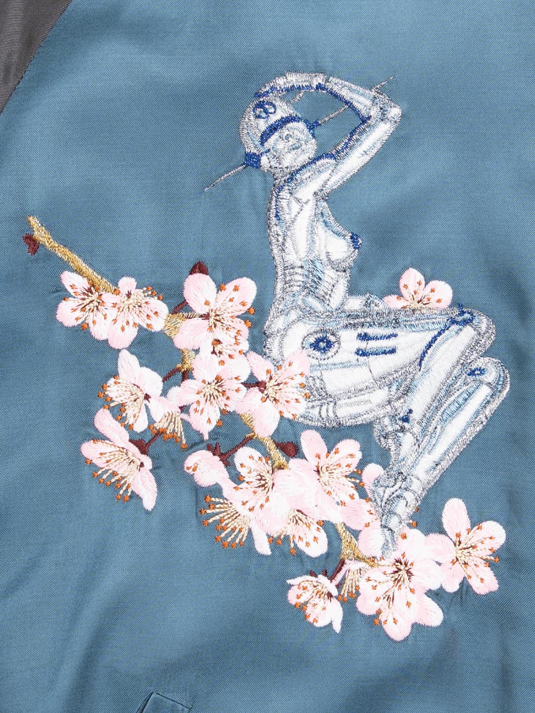 Embroidered Souvenir Bomber Jacket Teal