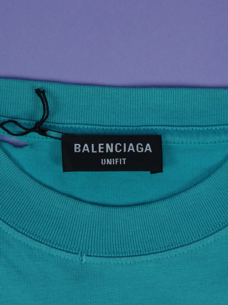 Balenciaga Caps Destroyed Flatground T-Shirt Blue